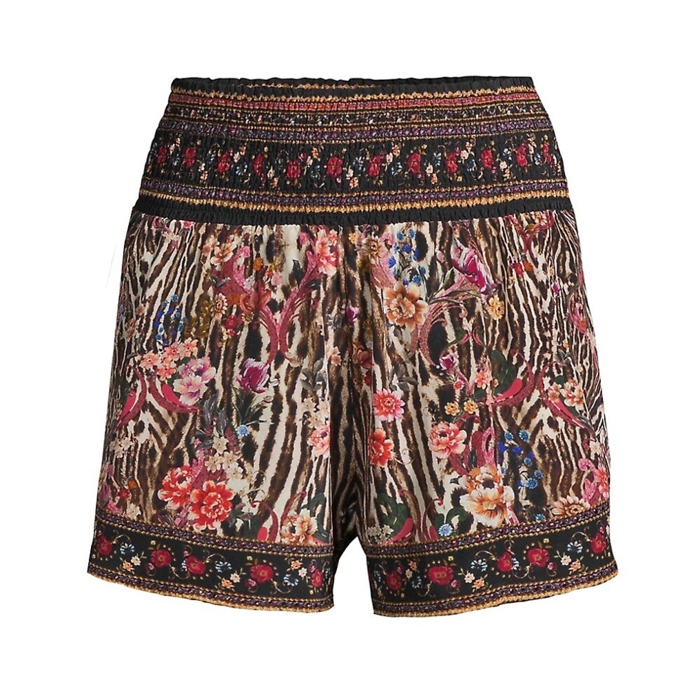 CAMILLA Silk Shirred Waist Shorts
